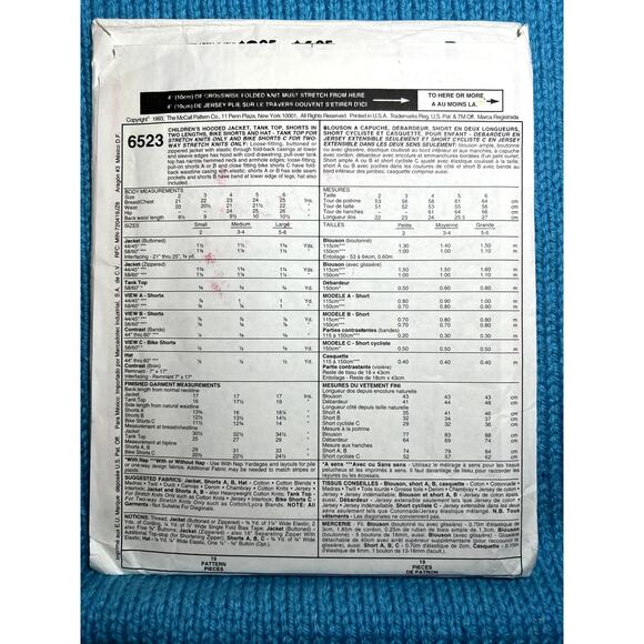 McCalls 6523 Sewing pattern Kids hoodie tank top shorts hat size small - Picture 3 of 7